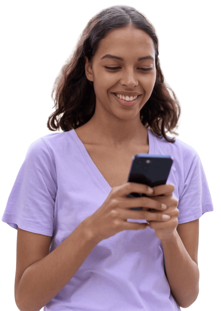 Woman watching a phone smiling